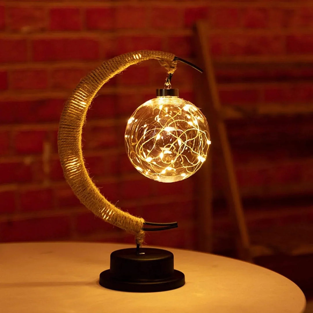 BowLift | LunaGlow - Luxury Table Lamp - Moon Crescent - Wicker Design - Elegant Lighting