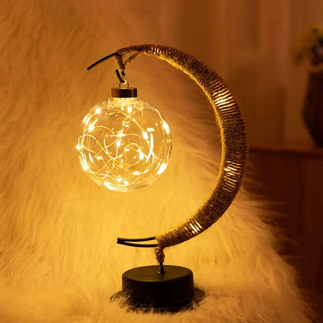 BowLift | LunaGlow - Luxury Table Lamp - Moon Crescent - Wicker Design - Elegant Lighting