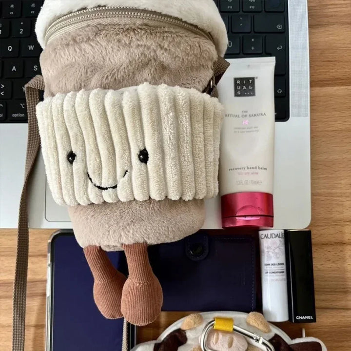 BowLift | Cute happy coffee cup holder plush bag