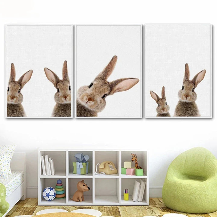 Cute Bunny Rabbit Photoshoot Poster Wall Art Fine Art Canvas Prints Baby Animal Pictures For Nursery Room Children's Room Wall Decor | Bowlift