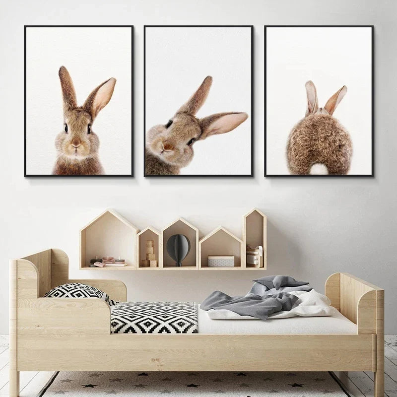 Cute Bunny Rabbit Photoshoot Poster Wall Art Fine Art Canvas Prints Baby Animal Pictures For Nursery Room Children's Room Wall Decor | Bowlift