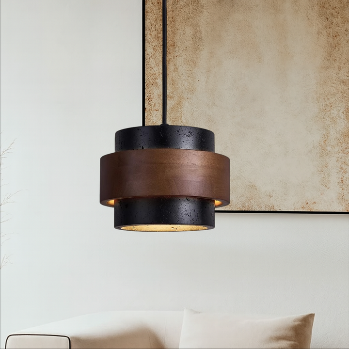 BowLift | Black Hanging Lamp Travertine with Adjustable Height – Modern Lamp for Living Room and Dining Room above Table