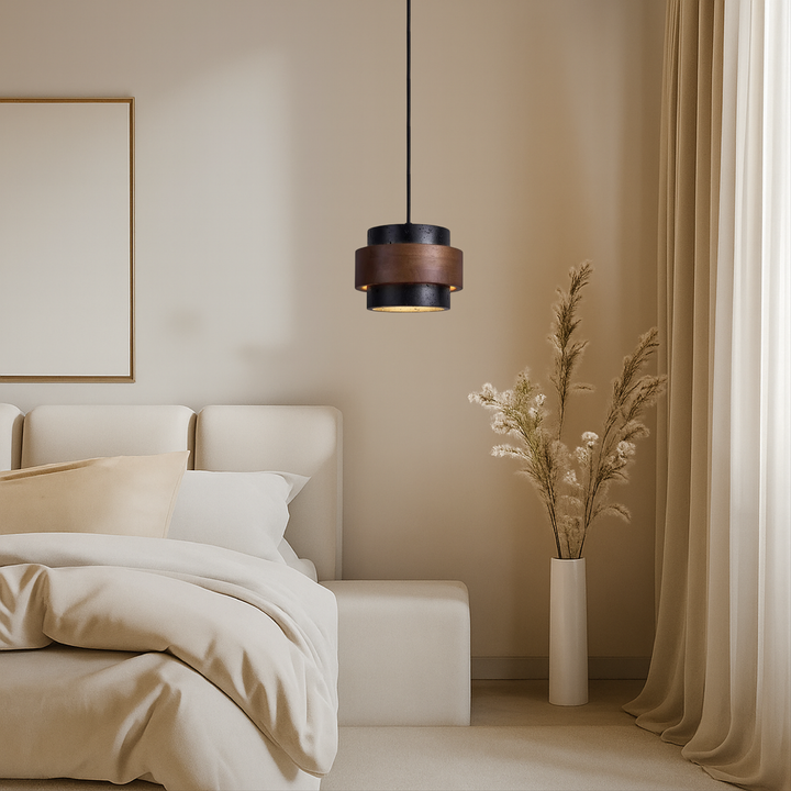 BowLift | Black Hanging Lamp Travertine with Adjustable Height – Modern Lamp for Living Room and Dining Room above Table