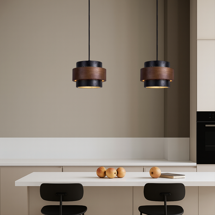 BowLift | Black Hanging Lamp Travertine with Adjustable Height – Modern Lamp for Living Room and Dining Room above Table