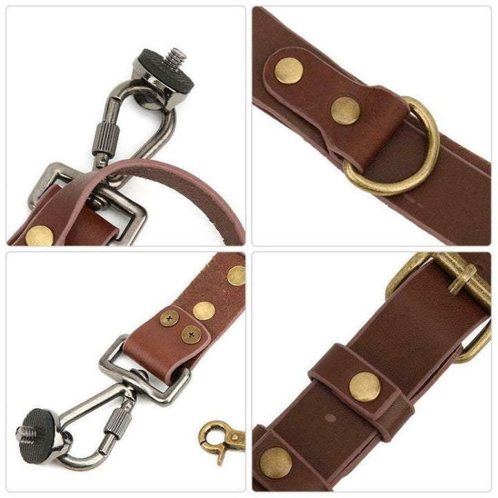 BowLift | Quick Release Anti-Slip Dual Shoulder Leather Harness Camera Strap with Metal Hook for SLR / DSLR Cameras (Brown)