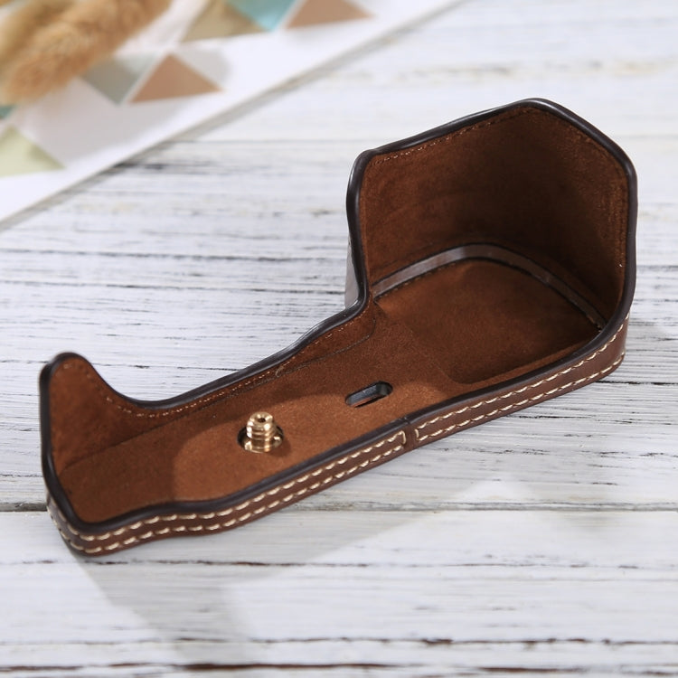 BowLift | 1/4 inch Thread PU Leather Camera Half Case Base for Sony Alpha 6100 / A6100 (Coffee)