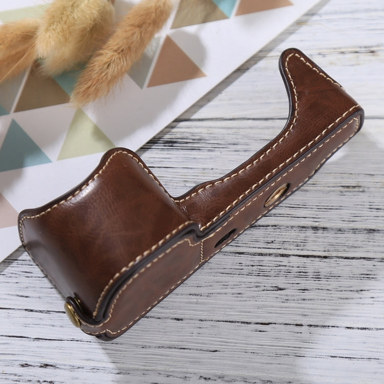 BowLift | 1/4 inch Thread PU Leather Camera Half Case Base for Sony Alpha 6100 / A6100 (Coffee)