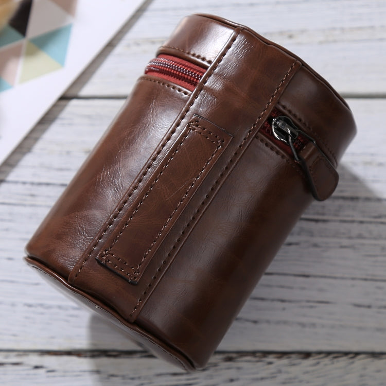 BowLift | Medium lens case with zipper made of PU leather for DSLR camera lens, size: 13x9x9cm (Coffee)