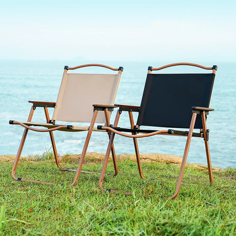 Modern Minimalist Rectangle Beech Wood Carbon Steel Oxford Fabric Outdoor Foldable Camping Chair Backrest Armrest For Garden | Bowlift