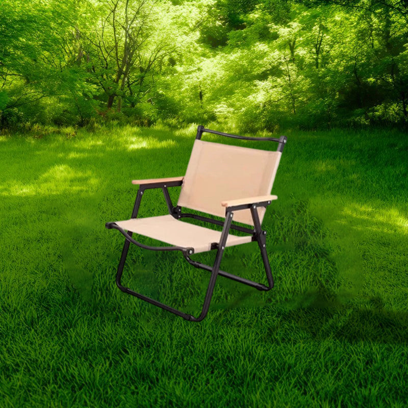 Modern Minimalist Rectangle Beech Wood Carbon Steel Oxford Fabric Outdoor Foldable Camping Chair Backrest Armrest For Garden | Bowlift