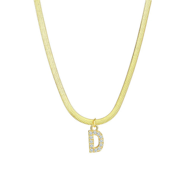 BowLift | Dainty Diamond Letter Initial Herringbone Necklace