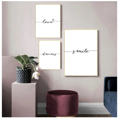 Daily Inspiration Words Wall Art Fine Art Canvas Prints Love Smile Sweet Dreams Quotations Posters Black White Pictures For Living Room Bedroom Art Decor | Bowlift