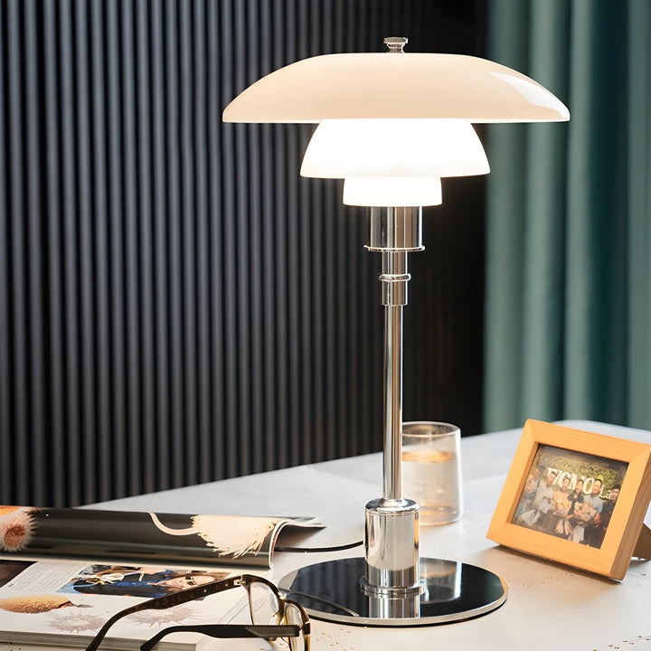 BowLift | NordiGlow LED Table Lamp – Elegant glass design in Nordic style, dimmable lighting for office, living room or bedroom