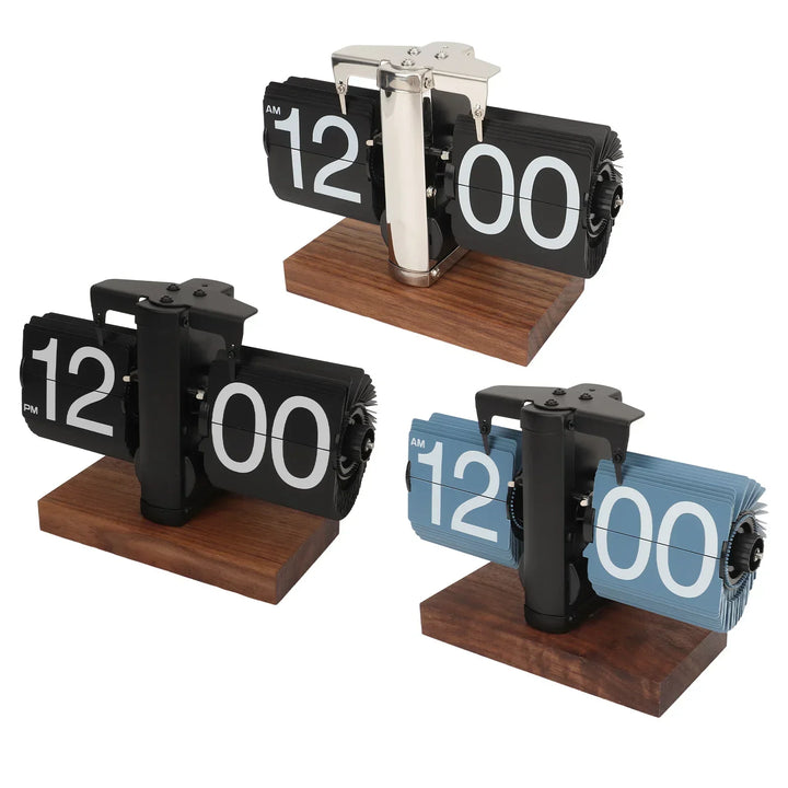 BowLift | Silvara – Vintage Flip Down Clock in Walnut Wood | Retro Mechanical Design