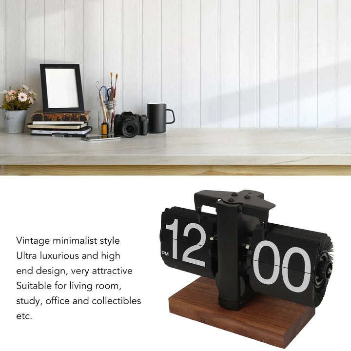 BowLift | Silvara – Vintage Flip Down Clock in Walnut Wood | Retro Mechanical Design