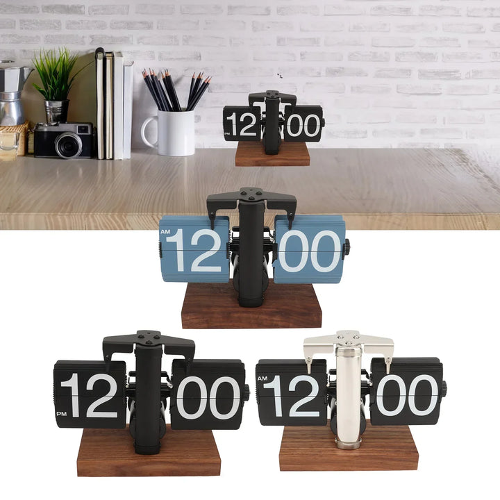BowLift | Silvara – Vintage Flip Down Clock in Walnut Wood | Retro Mechanical Design