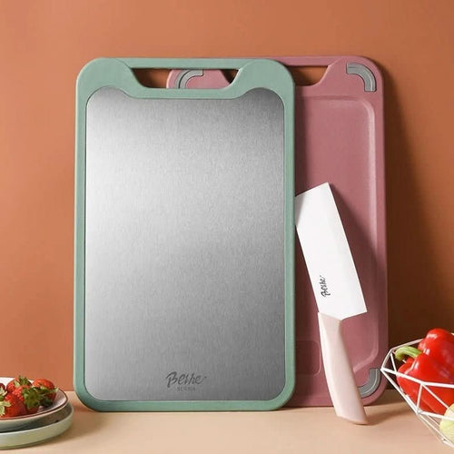 BowLift | Double-sided stainless steel cutting board with non-stick surface and juice groove