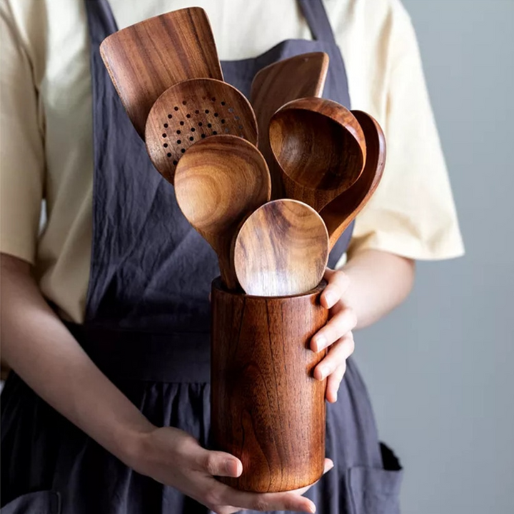 BowLift | Teak Wood Kitchen Utensil Set – Eco-Friendly Cooking and Serving Tools