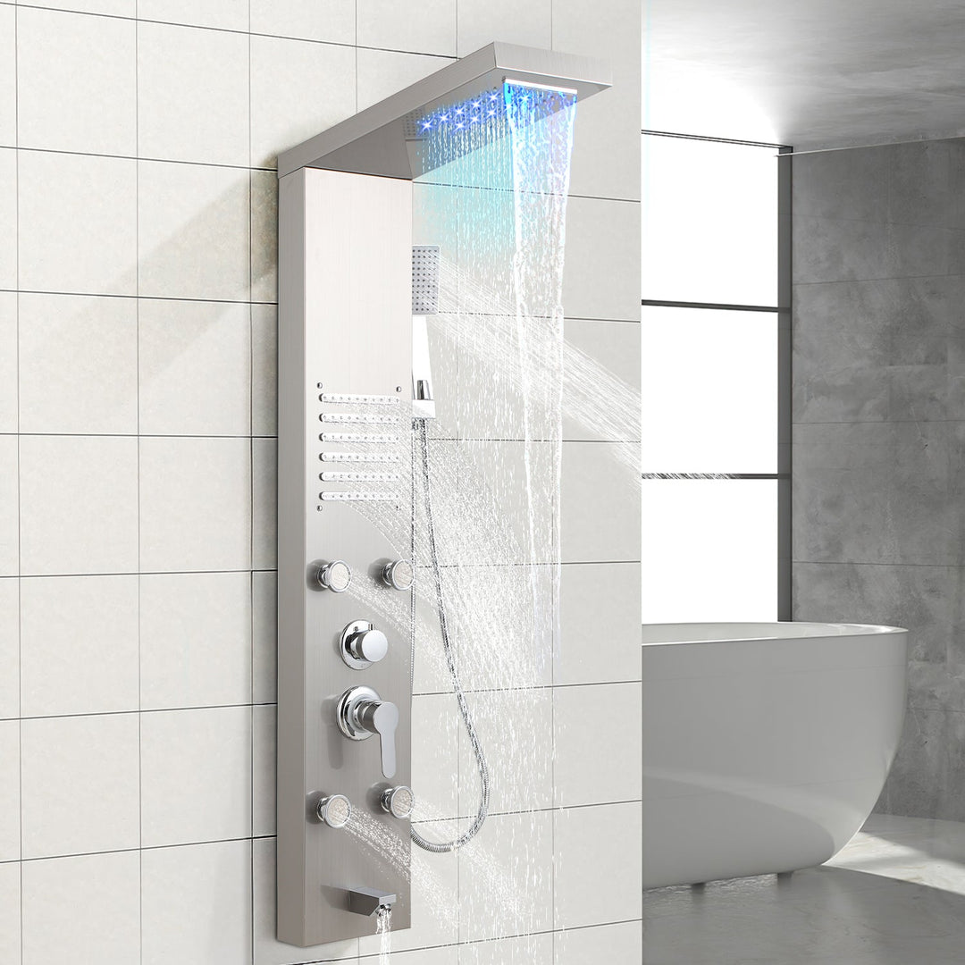 Shower panel stainless steel wall shower panel 5 functions silver | Bowlift