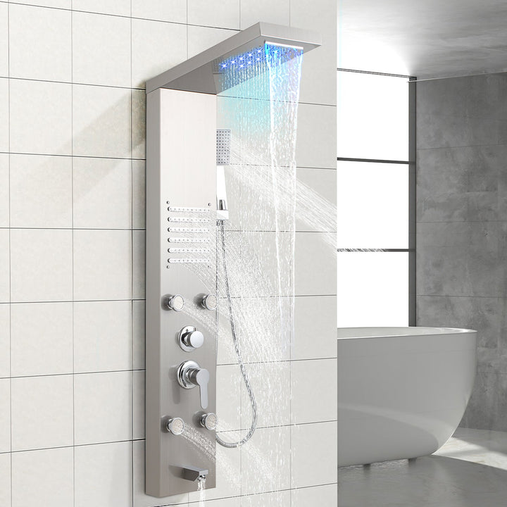 Shower panel stainless steel wall shower panel 5 functions silver | Bowlift