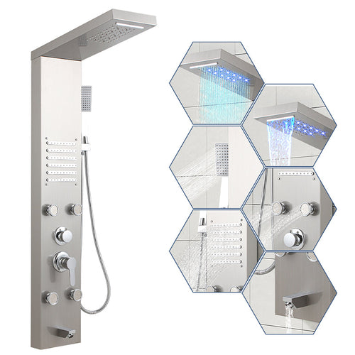 Shower panel stainless steel wall shower panel 5 functions silver | Bowlift
