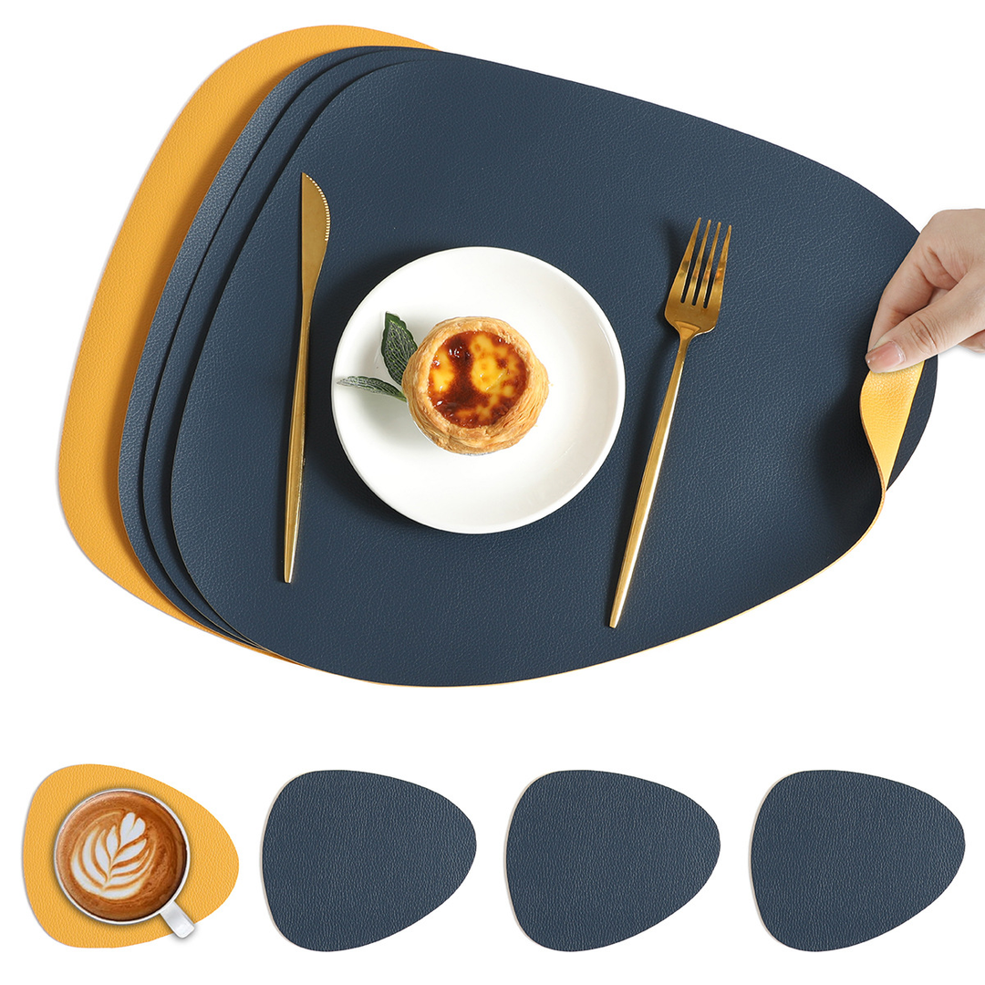 BowLift | Reversible Table Mats made of Waterproof PVC – Elegant Dining Set, Non-Slip, Easy to Clean, Oval 42x34 cm