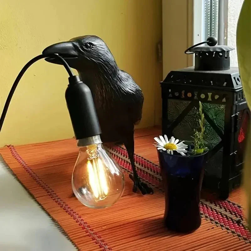 BowLift | E14-Bulb with Plug Gothic Raven Lamp Vintage Resin Bird Lamp for Nightstand, Office, Living Room Farmhouse Art Deco Style