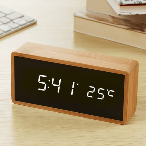 BowLift | Minimalist LED Bamboo Alarm Clock with Temperature Display