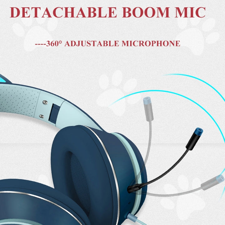 BowLift | AKZ-022 USB + 3.5mm Port Cat Ear Design Foldable LED Headset with Microphone (Black)