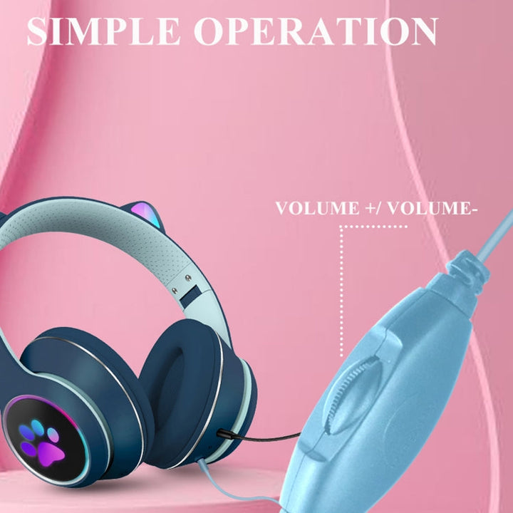 BowLift | AKZ-022 USB + 3.5mm Port Cat Ear Design Foldable LED Headset with Microphone (Black)