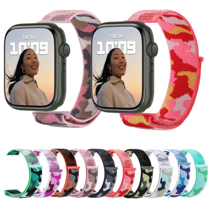 BowLift | Frerndorf | Nylon Loop Watch Band for Apple Watch Ultra 49mm & Watch Ultra 2 49mm / Series 9 & 8 & 7 45mm / SE 3 & SE 2 & 6 & SE & 5 & 4 44mm / 3 & 2 & 1 42mm (Army Green Camouflage)