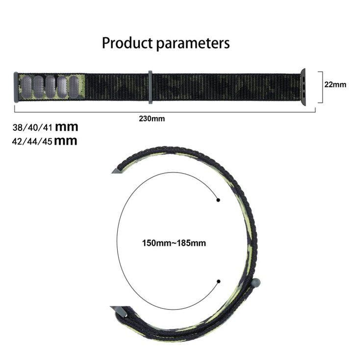 BowLift | Frerndorf | Nylon Loop Watch Band for Apple Watch Ultra 49mm & Watch Ultra 2 49mm / Series 9 & 8 & 7 45mm / SE 3 & SE 2 & 6 & SE & 5 & 4 44mm / 3 & 2 & 1 42mm (Army Green Camouflage)