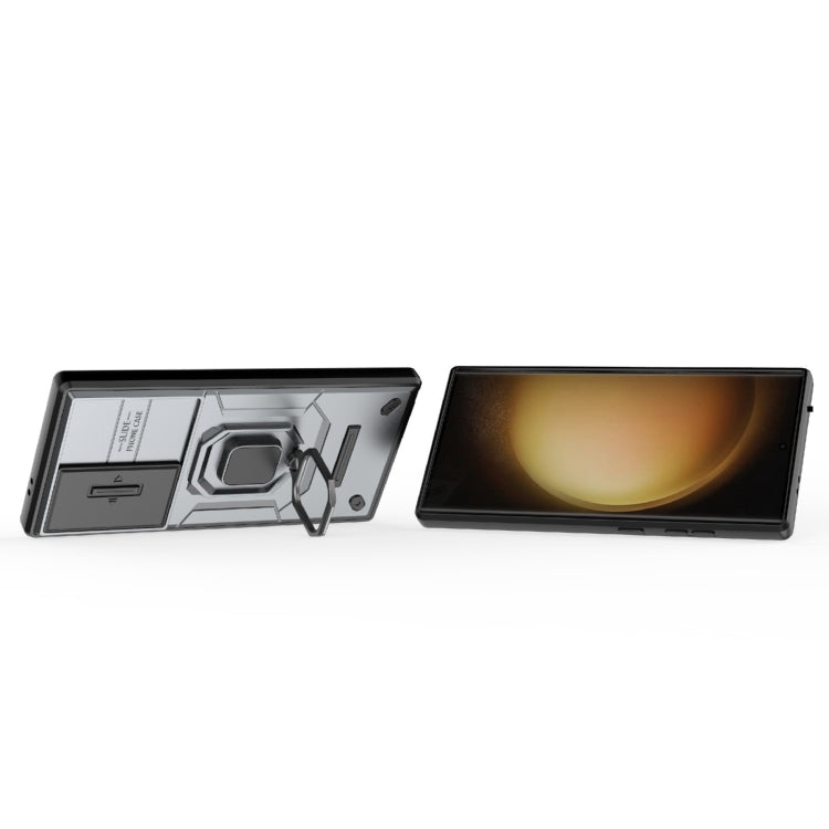 BowLift | For Samsung Galaxy S24 Ultra 5G Sliding Camshield TPU + PC Shockproof Phone Case with Holder (Gray)