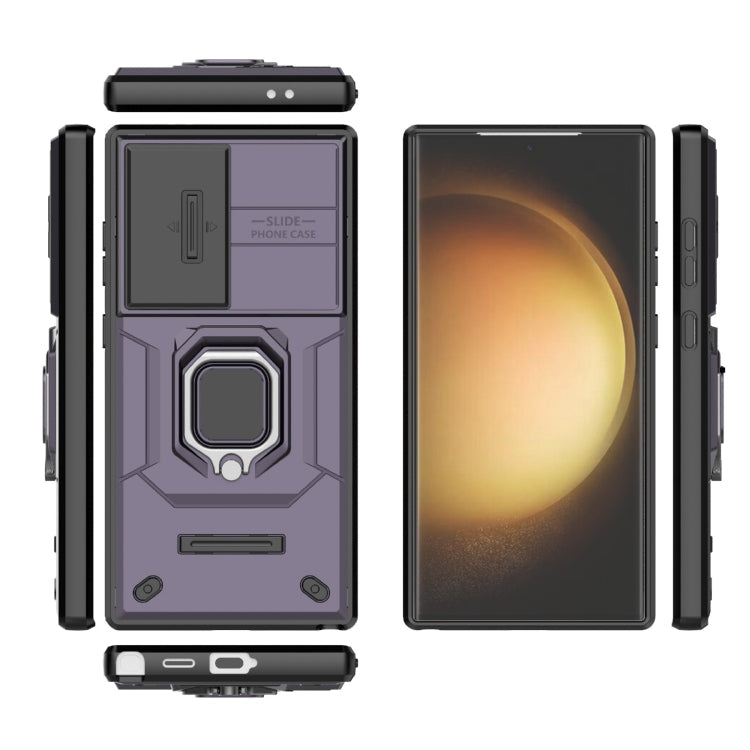 BowLift | For Samsung Galaxy S24 Ultra 5G Sliding Camshield TPU + PC Shockproof Phone Case with Holder (Purple)
