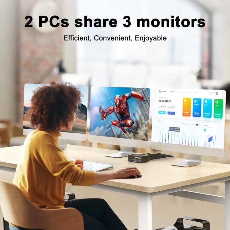 BowLift | KC-KVM203DH Triple Monitor KVM Switch | 8K 30Hz & 4K 144Hz | HDMI 2.1 & DP 1.4 | 4-Port USB 3.0 Hub | Extended & Mirror Mode | EU Plug