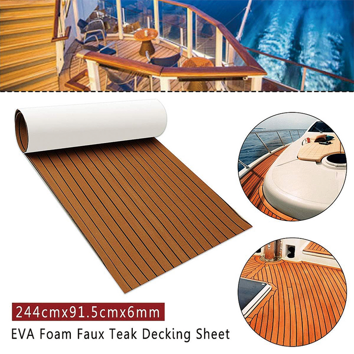 BowLift | 94.5''x36'' EVA Foam Teak Floor Decking Sheet,Non-Skid-Self-Adhesive Flooring Synthetic Deck,Marine Yacht RV Boat Flooring Mats