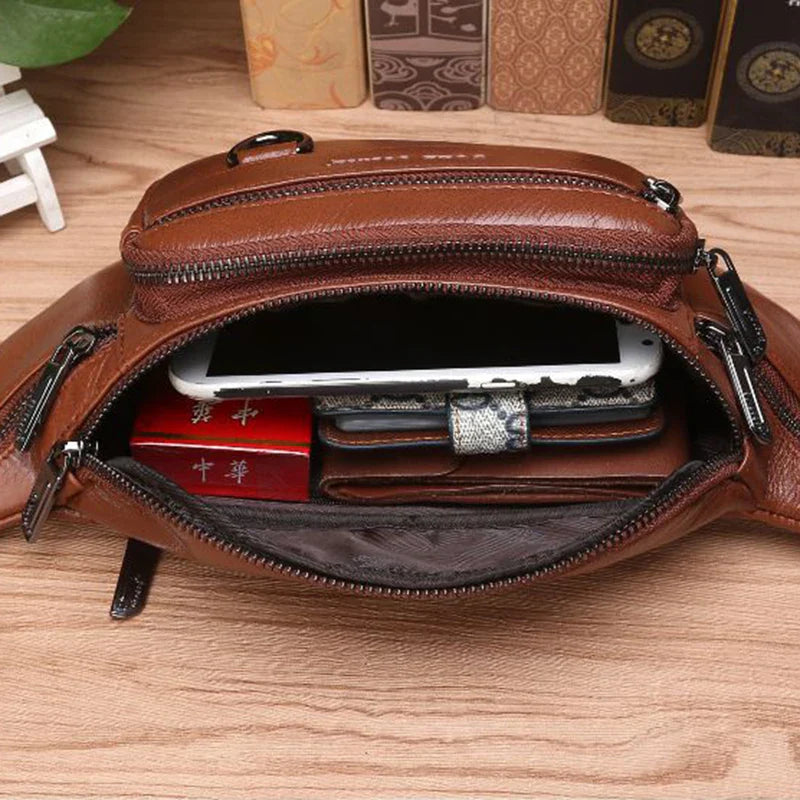 BowLift | Genuine Leather Fanny Pack | Large Capacity, Robust Design & Versatile for Travel and Outdoor Activities