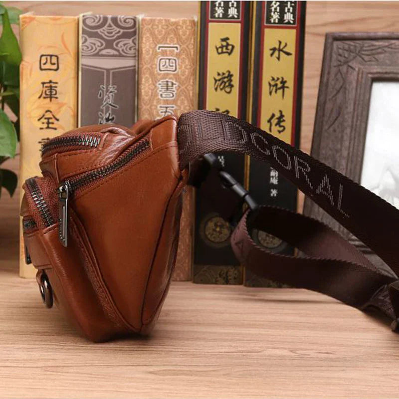 BowLift | Genuine Cowhide Leather Waist Bag for Men – Large Capacity Fanny Pack, Belt & Crossbody Travel Bag