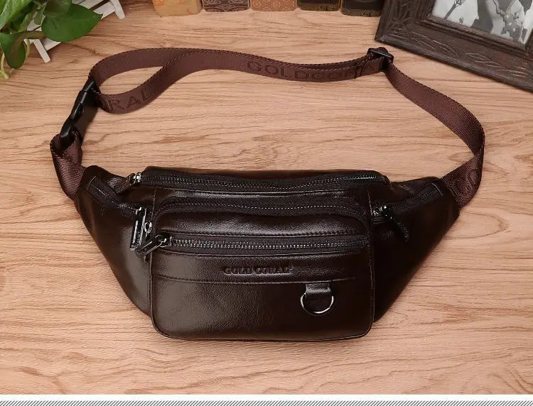 BowLift | Genuine Cowhide Leather Waist Bag for Men – Large Capacity Fanny Pack, Belt & Crossbody Travel Bag