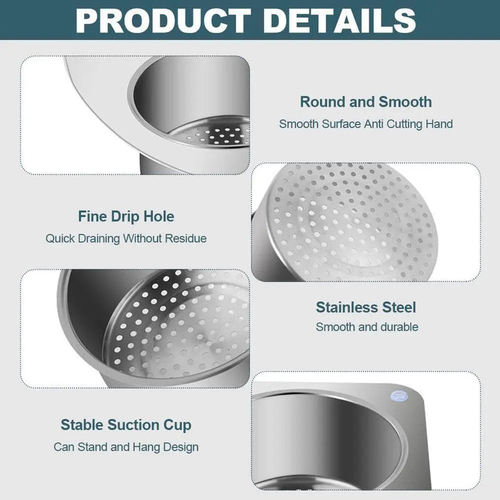 BowLift | Stainless Steel Corner Sink Strainer with Quick Drain Design