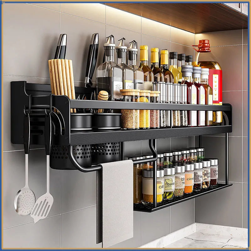 BowLift | Stainless Steel Kitchen Shelf for Wall Mounting with Hooks and Knife Holder – Ideal for a Tidy Kitchen