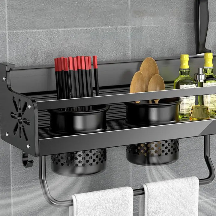 BowLift | Stainless Steel Kitchen Shelf for Wall Mounting with Hooks and Knife Holder – Ideal for a Tidy Kitchen