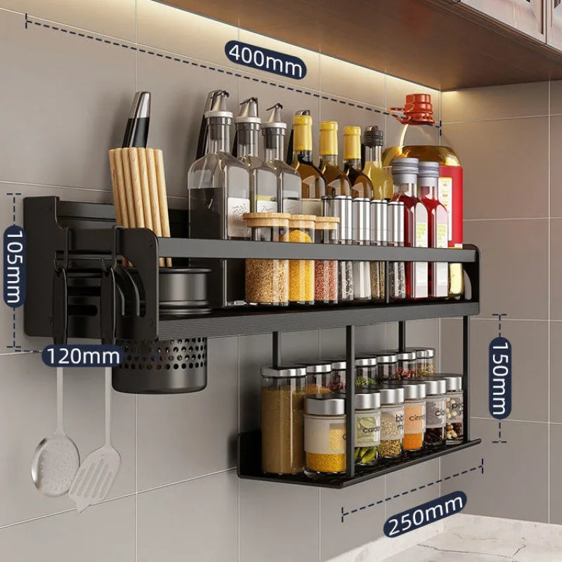 BowLift | Stainless Steel Kitchen Shelf for Wall Mounting with Hooks and Knife Holder – Ideal for a Tidy Kitchen