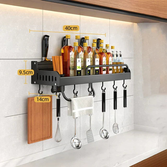 BowLift | Stainless Steel Kitchen Shelf for Wall Mounting with Hooks and Knife Holder – Ideal for a Tidy Kitchen