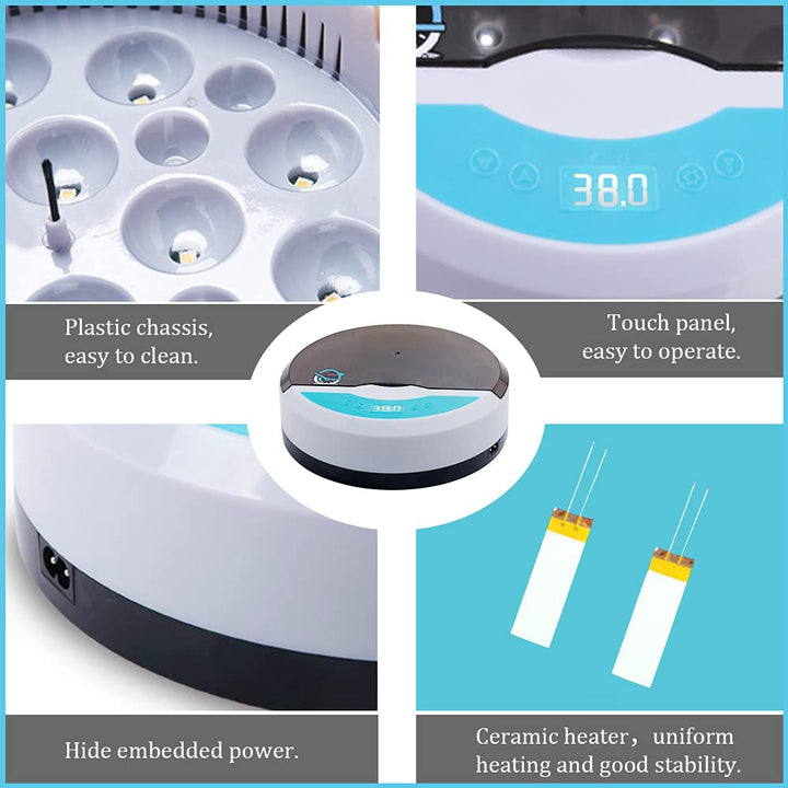 BowLift | Egg Incubator for Chicken Eggs Incubator for Egg Hatching Chicks with Temp Control LED Chicken Hatcher