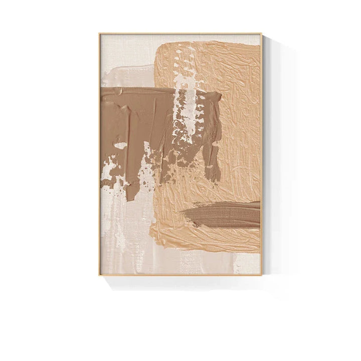 Elegant Earth Tones Abstract Brush Texture Wall Art Fine Art Canvas Prints Triple Harmony of Mustard Yellow, Brown, and Beige – Contemporary Wall Art for Modern Home Decor | Bowlift