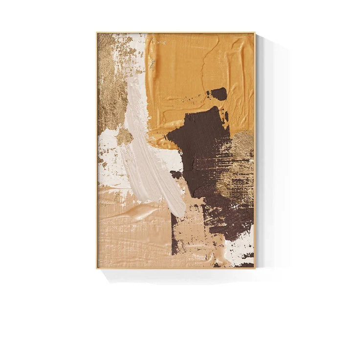 Elegant Earth Tones Abstract Brush Texture Wall Art Fine Art Canvas Prints Triple Harmony of Mustard Yellow, Brown, and Beige – Contemporary Wall Art for Modern Home Decor | Bowlift