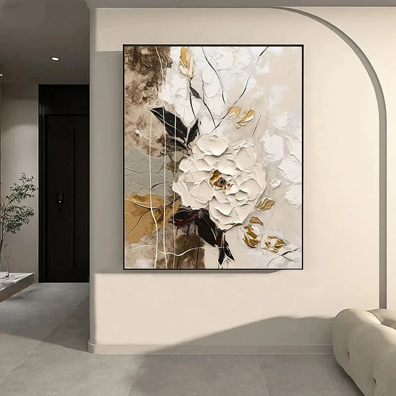 Elegant Blossoms With Gold Accents Wall Art Fine Art Canvas Prints Modern Abstract Botanical Picture For Living Room Entranceway Wall Decor | Bowlift