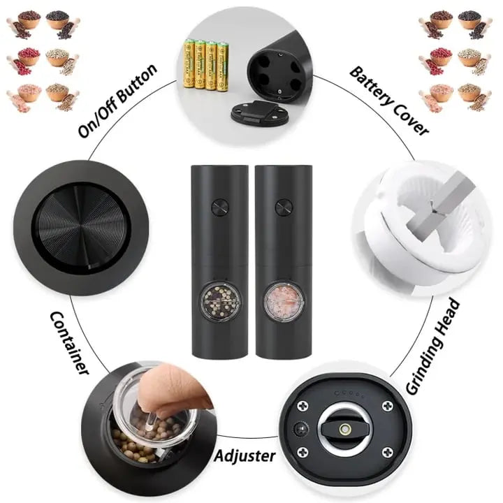 BowLift | Electric Salt & Pepper Mill – With LED & Adjustable Grind Size