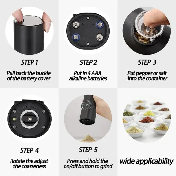 BowLift | Electric Salt & Pepper Mill – With LED & Adjustable Grind Size